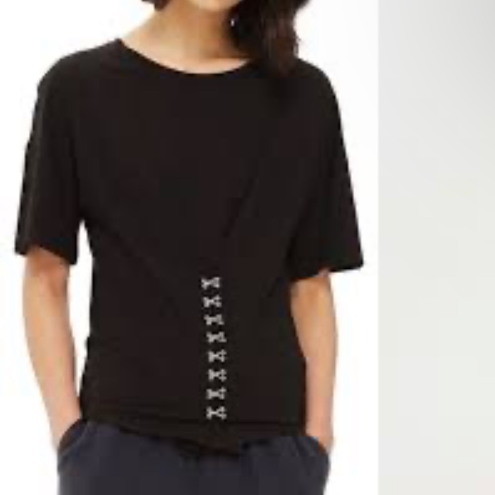 EUC Topshop Hook & Eye Front Short Sleeve T-Shirt in Black Size 10